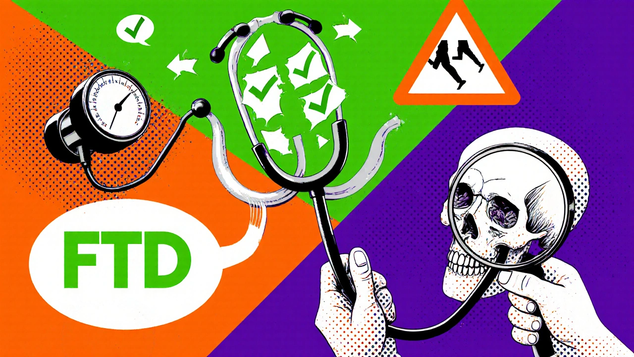 A stethoscope splitting into three paths showing prevention, language loss, and antipsychotic danger with bold psychedelic colors.