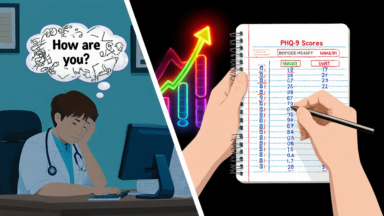 Split scene: chaotic feelings vs. organized tracking with ascending data graph