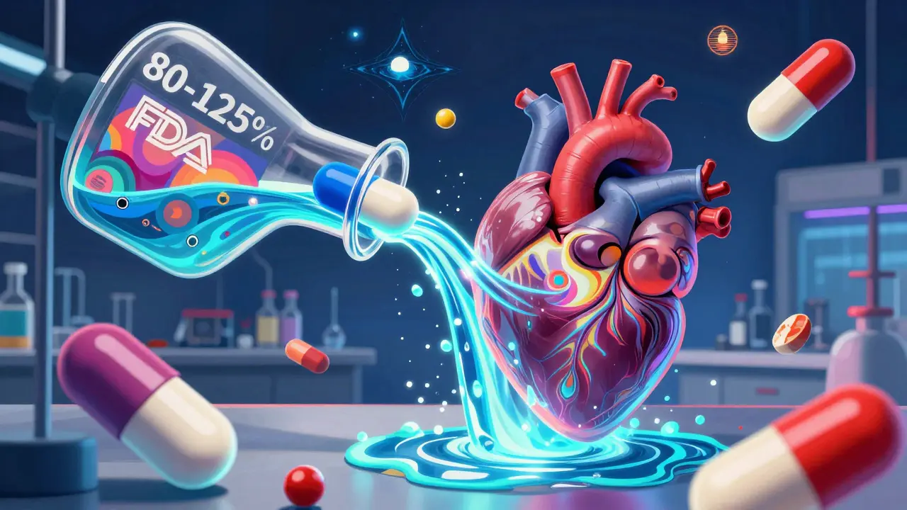 A dissolving pill flowing into a heart with floating FDA numbers