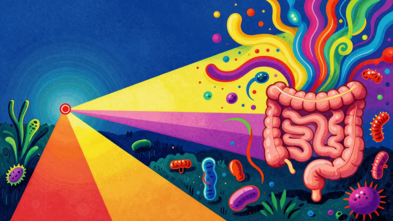 Abstract cartoon showing the difference between targeted and broad-spectrum medicine effects.